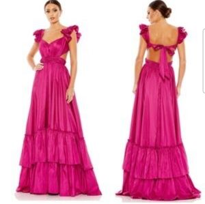 Ienna for Mac Duggal Cut Out Ruffled Satin Gown Magenta SZ 2 NEW 68062
